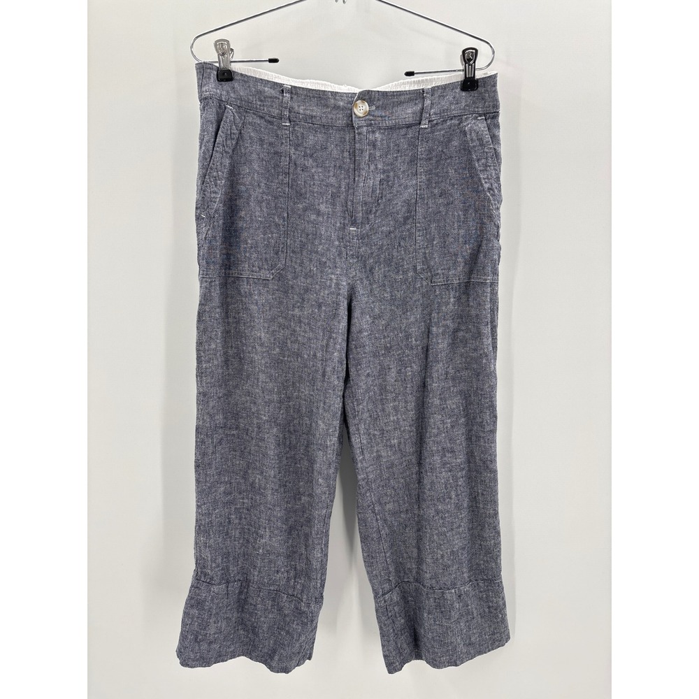 Philosophy Republic Clothing Linen Blend Cropped‎ Pants Women Size L Blue